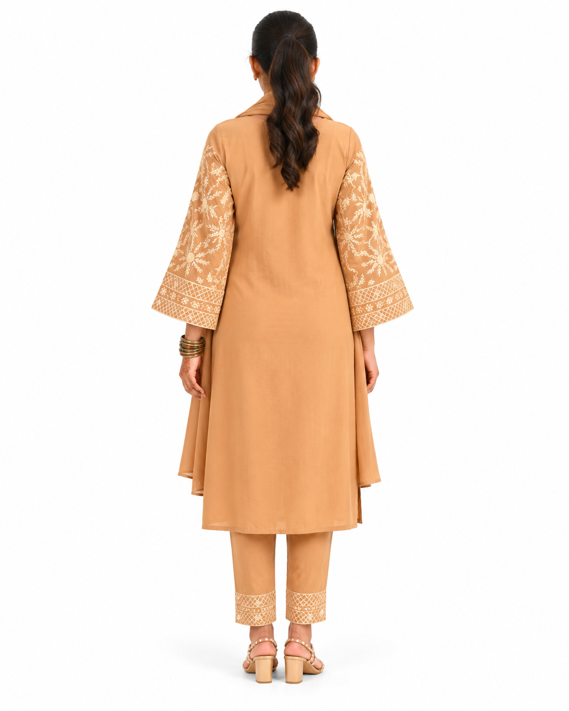 Quiet petals Caramel Embroidered Three-Piece Ensemble — view 4