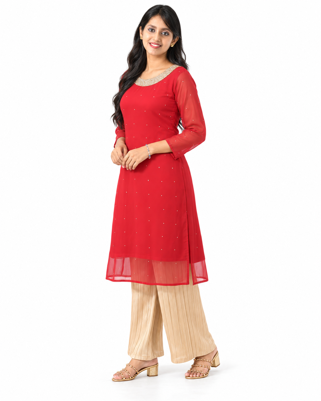 Crimson Red Tunic with Gold Pleated Trousers — alternate view