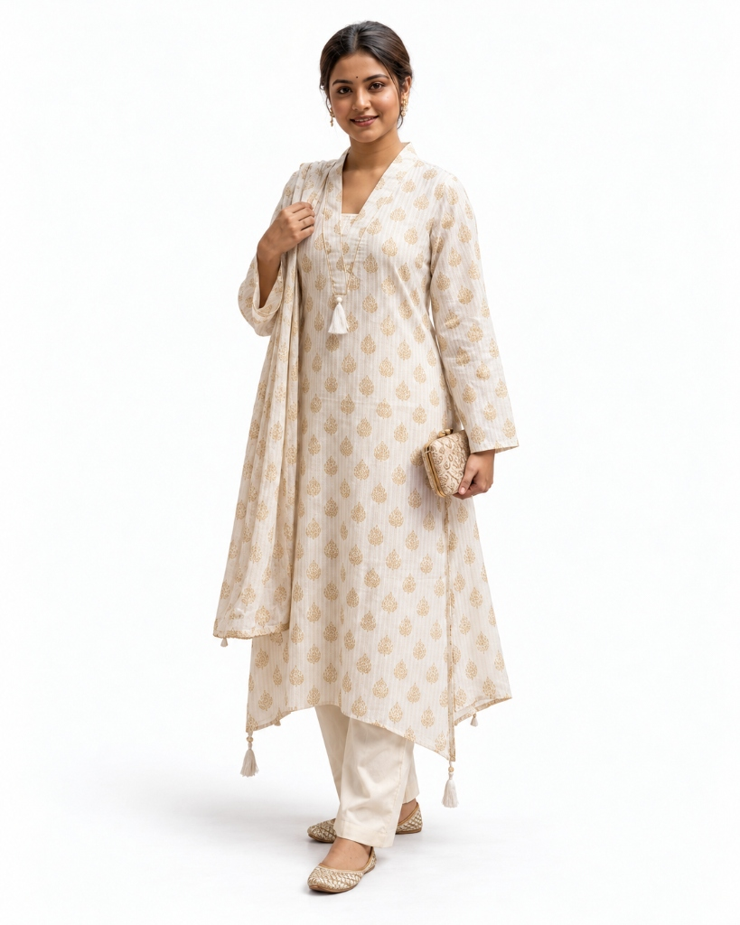 Ivory & Gold Tasseled Three-Piece Ensemble — alternate view