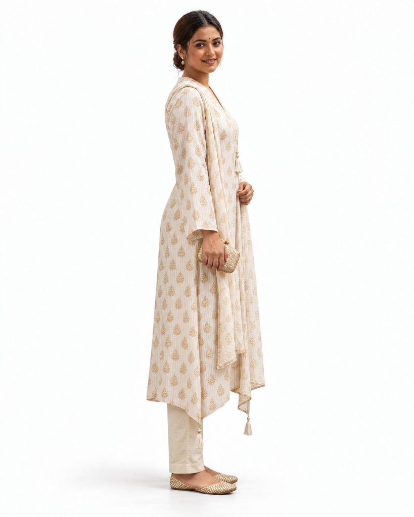 Ivory & Gold Tasseled Three-Piece Ensemble — view 3