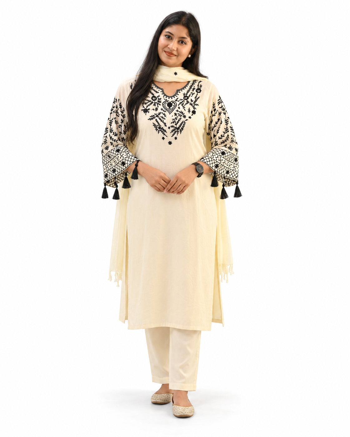 Quiet petals Ivory Threadwork Kurta Set