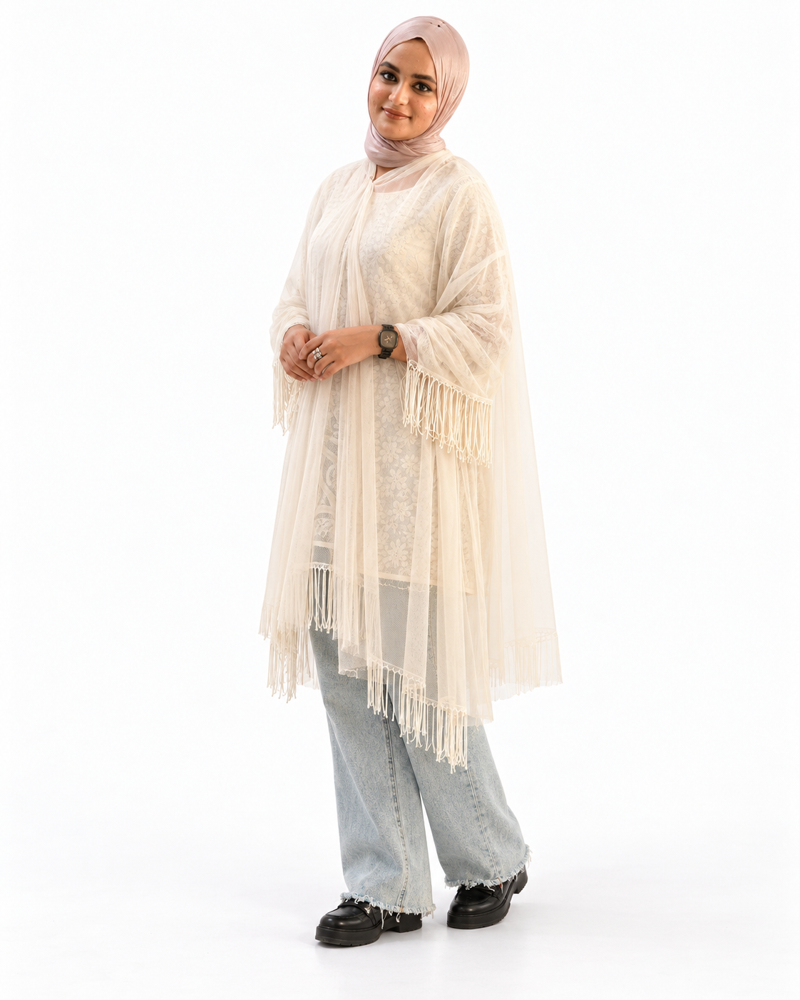 Mauve Fringe Modest Three-Piece