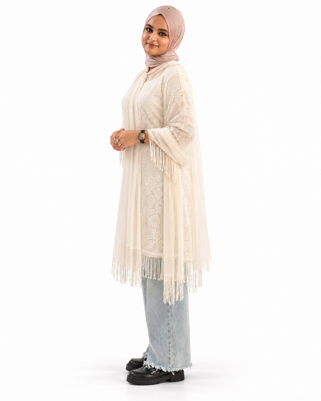 Mauve Fringe Modest Three-Piece — alternate view