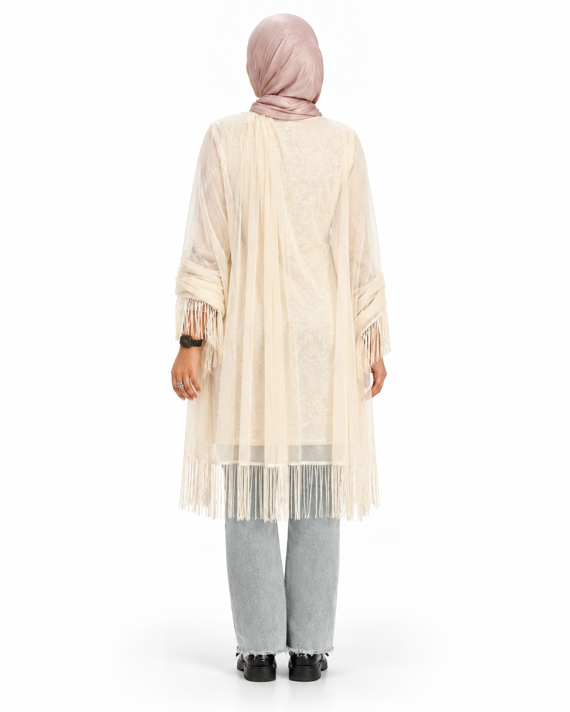 Mauve Fringe Modest Three-Piece — view 3