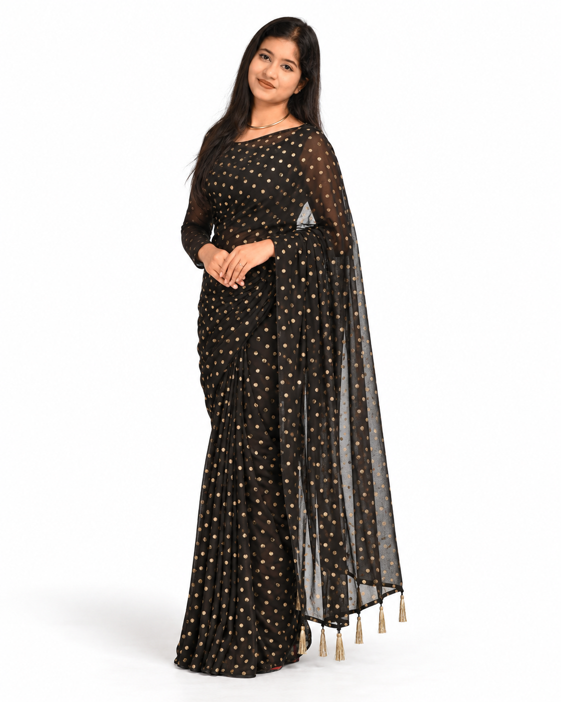 Midnight Noir & Gold Zari Saree — alternate view