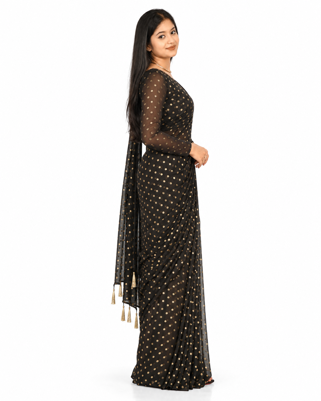 Midnight Noir & Gold Zari Saree — view 3