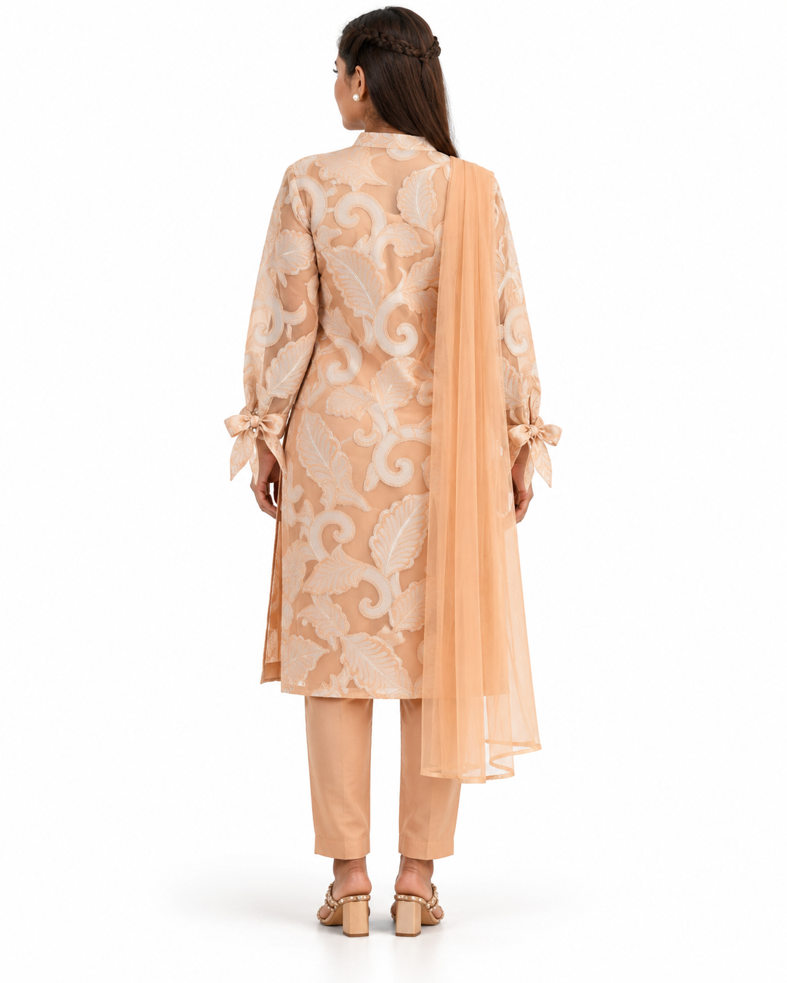 Peach Scrollwork Embroidered Kurta Set — view 4