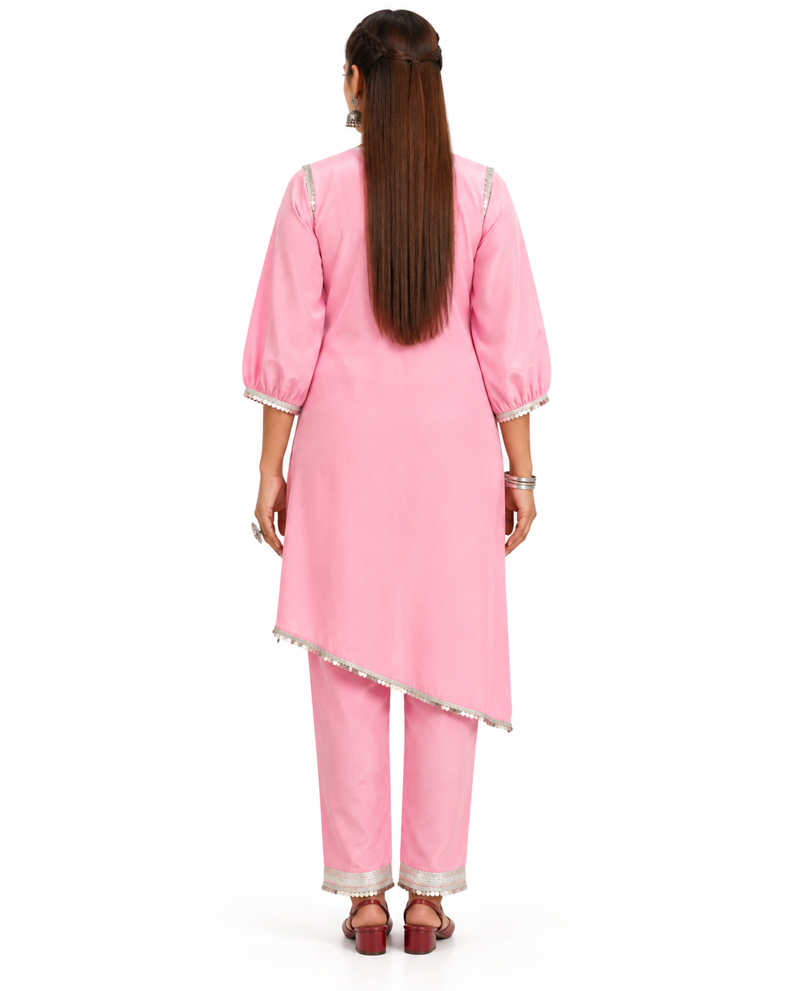 Serene Rose Pink Tunic Set with Silver Trim — view 4