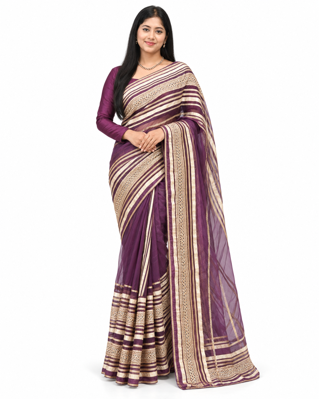 Royal Purple Gold Lace Saree
