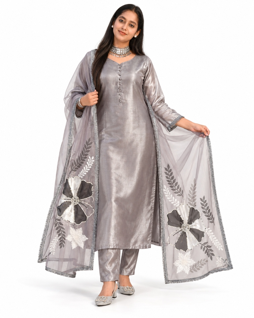 Metallic Silver Silk
