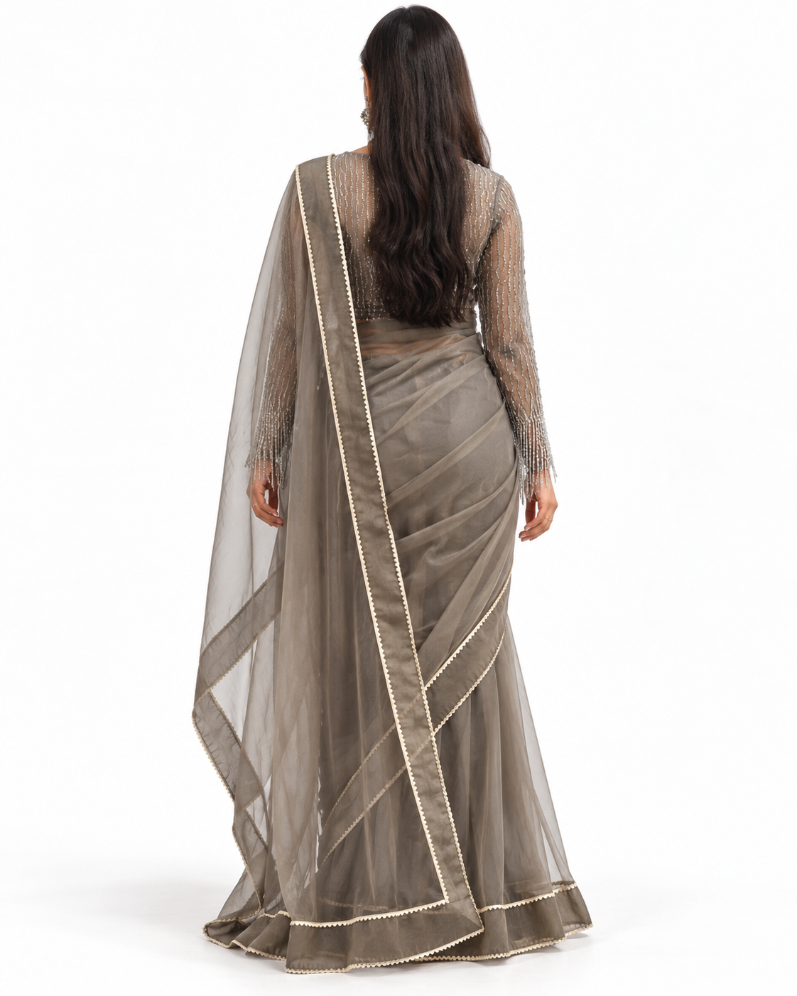 Smoky Grey Organza Saree — view 4